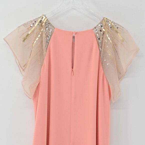 AIDAN MATTOX Dress Womens Size 14 Flutter Sleeve Embellished Beaded Sheath Peach - Picture 7 of 14